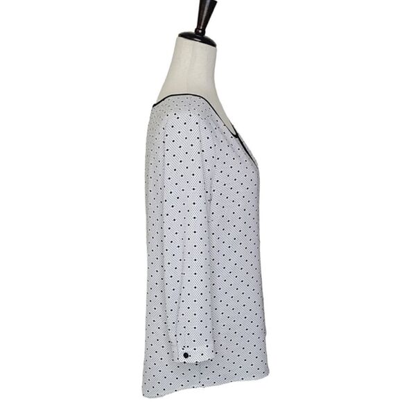 41 Hawthorne Black & White Polka-dot Split Neck 3/4 Sleeve  Blouse Size M - Picture 3 of 8